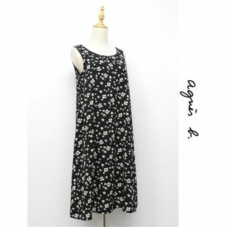agnes b. - P367/美品 フランス製 agnes b. ひざ丈ワンピース ドレス 花柄 黒