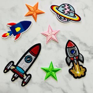 ロケット＆スター　アイロンワッペン7枚組(各種パーツ)