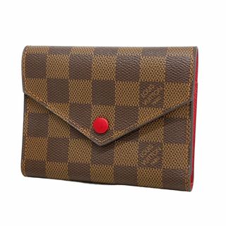 ルイヴィトン(LOUIS VUITTON)の【5gd4837-h】ルイヴィトン 三つ折り財布 ダミエ ポルトフォイユヴィクトリーヌ N41659 エベヌ/ルージュ【中古】レディース(財布)
