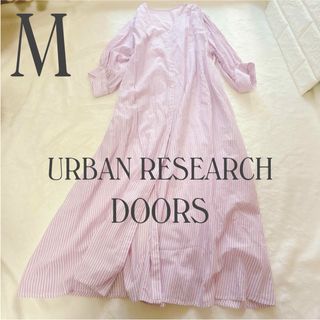 アーバンリサーチドアーズ(URBAN RESEARCH DOORS)の【アーバンリサーチドアーズ】シャツワンピース◆M//ストライプ/七分袖/Vネック(ロングワンピース/マキシワンピース)