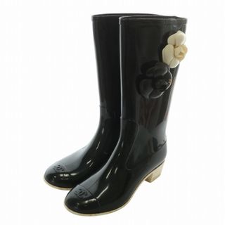 シャネル(CHANEL)のシャネル レインブーツ 長靴 ラバー カメリア ココマーク 37 24cm 黒(レインブーツ/長靴)