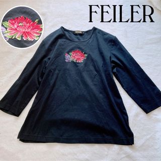 フェイラー(FEILER)の【FEILER】フェイラー◆クロスステッチ//花柄刺繍//７分袖カットソー/M(カットソー(長袖/七分))