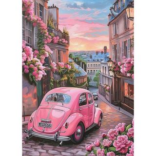 ダイヤモンドアート 風景 街並み ピンク 車(アート/写真)