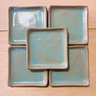 薄い水色の角皿5枚セット　和食器　銘々皿　中皿　取り分け皿　陶器　ケーキ皿(食器)