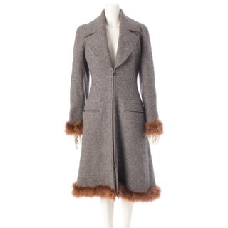 シャネル(CHANEL)のシャネル 97A ウール ファー付き ロング コート アウター P09457 グレー 38【中古】(ロングコート)