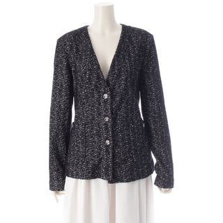 シャネル(CHANEL)のシャネル ココマーク ココボタン ベルト ノーカラージャケット アウター P78591 ブラック 42【中古】(ノーカラージャケット)