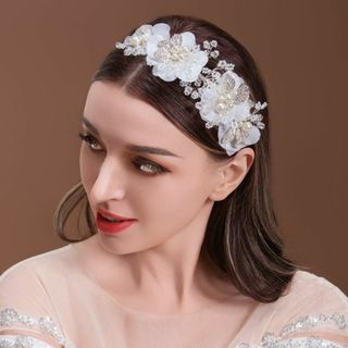ブライダルパールフラワーカチューシャ 結婚式 ヘアアクセサリー ウェディング 髪(カチューシャ)