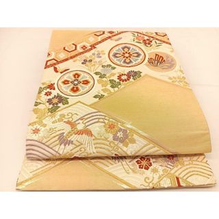 平和屋着物◎六通柄袋帯　唐織　松皮菱飛鶴花蝶文　金糸　正絹　逸品　BAAT8038yc(帯)