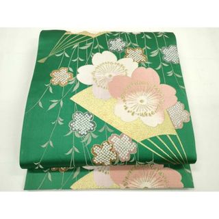平和屋着物◎六通柄袋帯　唐織　扇面舞桜文　金糸　正絹　逸品　DAAU1692xg(帯)