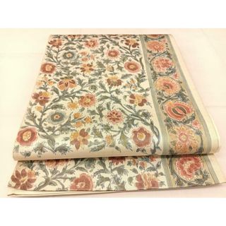 平和屋着物◎太鼓柄袋帯　更紗花文　金彩　引箔　正絹　逸品　BAAT8113yc(帯)
