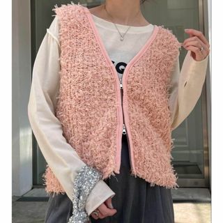 新品　CIAOPANIC TYPY リボンチュールヤーンZIPベスト　ピンク(ベスト/ジレ)
