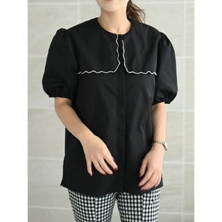 トレフルプラスワン♡スカラップビジューブラウス半袖♡ブラック♡(シャツ/ブラウス(半袖/袖なし))