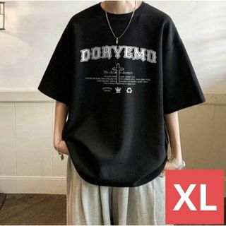 メンズワッフルTシャツ半袖トップス（ブラックXLサイズ）春夏秋シンプル洋服035