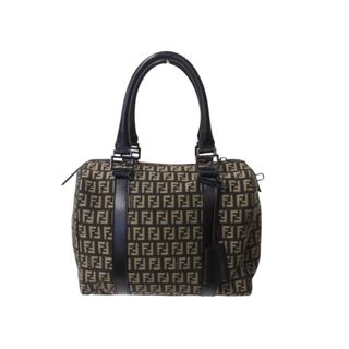 フェンディ(FENDI)のFENDI フェンディ ズッカ柄 ハンドバッグ ミニボストンバッグ型 キャンバス レザー ブラック ブラウン ベージュ 美品 中古 4b004703(ハンドバッグ)