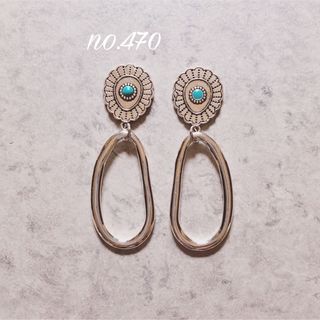 no.470 アンティーク ブルー シルバー オーバル ピアス、イヤリング(ピアス)
