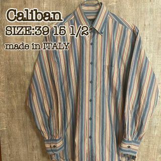 ヴィンテージ(VINTAGE)の古着 Caliban ベージュ系ストライプ柄　BD/シャツ　イタリア製　39(Tシャツ/カットソー(七分/長袖))