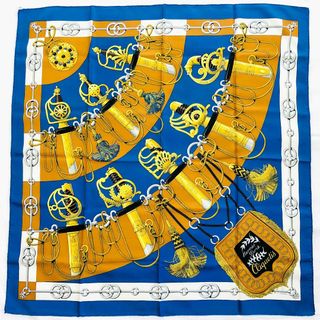 エルメス(HERMES)のHERMES エルメス カレ90 クリケティス ネイビー系×ブラウン系 タグあり(バンダナ/スカーフ)