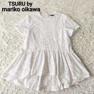ツルバイマリコオイカワ(TSURU by Mariko Oikawa)のツルバイマリコオイカワ 24SS ペプラムブラウス レース 36(シャツ/ブラウス(半袖/袖なし))
