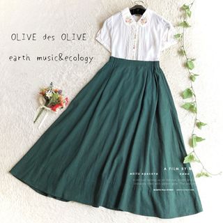 オリーブデオリーブ(OLIVEdesOLIVE)のコーデセット︎✿ お花刺繍ブラウス＋リネンロングスカート ︎✿(ロングワンピース/マキシワンピース)