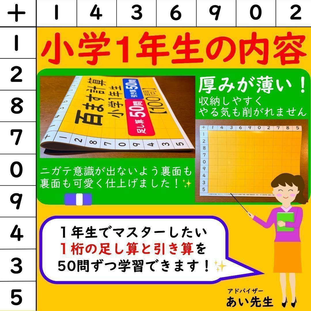 百ます計算 足し算 引き算 1年生 合計100問 100ます計算 計算ドリル エンタメ/ホビーの本(語学/参考書)の商品写真