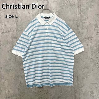 クリスチャンディオール(Christian Dior)のクリスチャンディオール 半袖 ポロシャツ ボーダー Dior ポケット付 白 青(ポロシャツ)