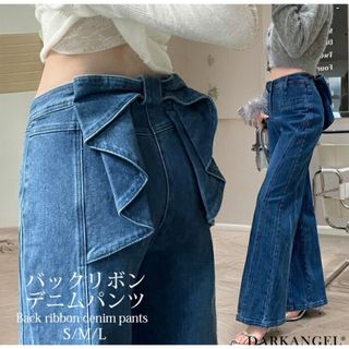 DARKANGEL - デニムパンツ レディース リボン ストレート ワイド フレア ジーパン Gパン 