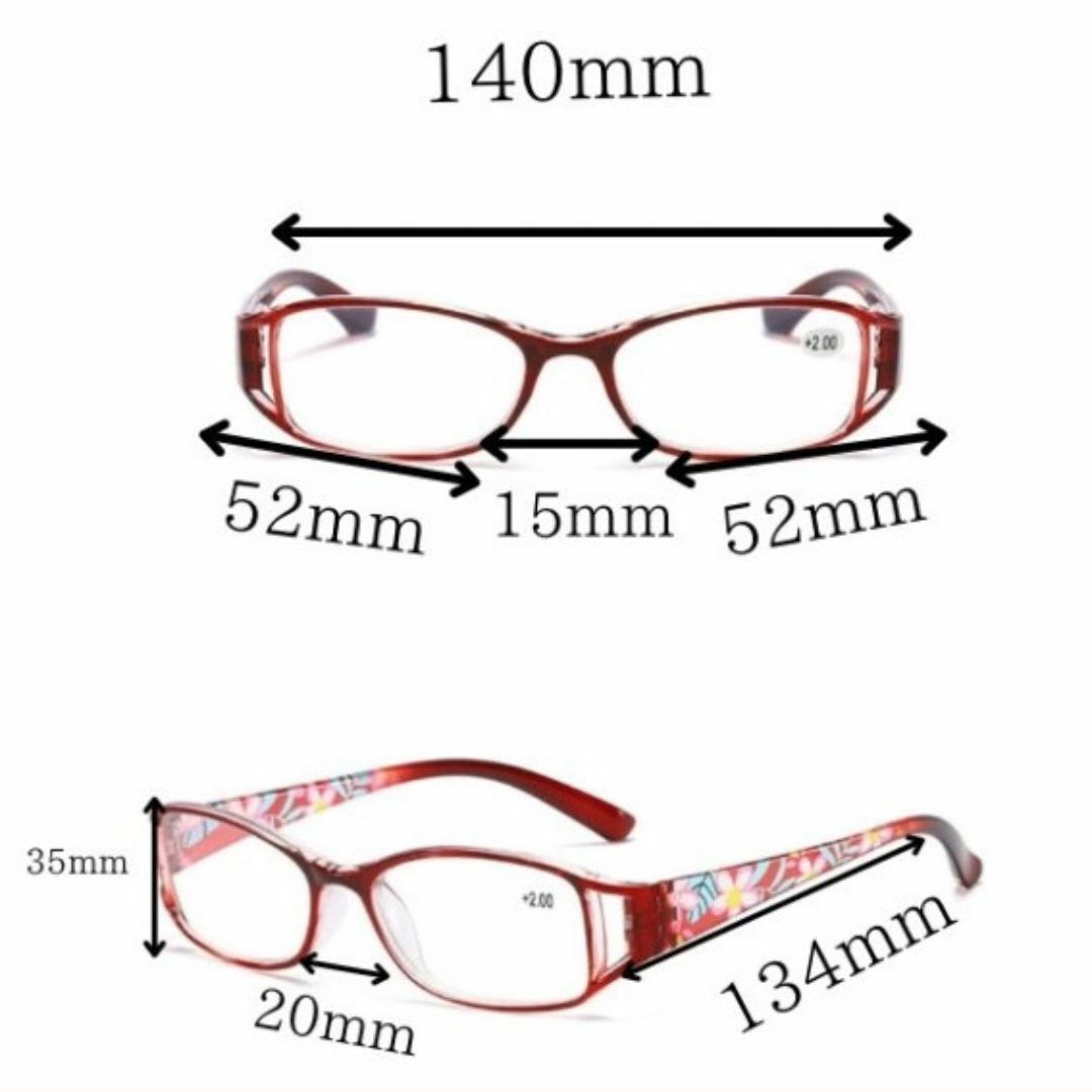 シニアグラス 老眼鏡 +2.0 花柄 レッド 伊達メガネ リーディンググラス レディースのファッション小物(サングラス/メガネ)の商品写真