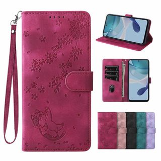 【サイズ:MOTOGg53j5G_色:猫と桜のケース　あか】Motolora G