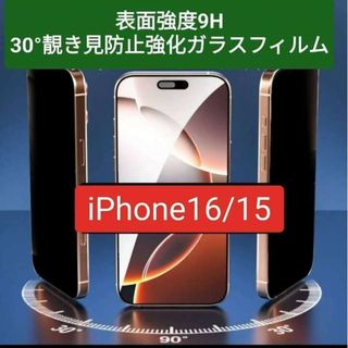 【iPhone16/15】 30°覗き見防止強化ガラスフィルム硬度9H