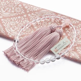 仏壇屋 滝田商店 京念珠 数珠 女性用 本水晶 紅水晶(ローズクォーツ)8mm玉