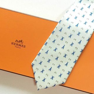 美品 エルメス HERMES ネクタイ シルク動物柄 / ウサギ