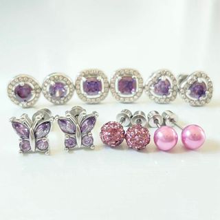 Jstyle レディース ピアス 6セット ネジ式キャッチ 金属アレルギー対応(ピアス)