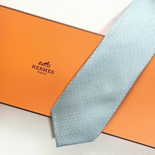 美品 エルメス HERMES ネクタイ シルク100% フランス製 ライトブルー