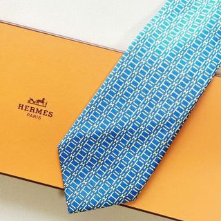 エルメス(HERMES)の美品 エルメス HERMES ネクタイ ブルー / イエロー H柄(ネクタイ)
