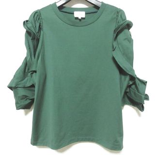 ランバンオンブルー(LANVIN en Bleu)の美品 LANVIN en Bleu ランバンオンブルー フリルボリュームスリーブカットソー サイズ38 グリーン レディース 古着 中古 USED(カットソー(長袖/七分))