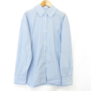 美品 24AW yori ヨリ ミニフリル 長袖 ストライプシャツ YR21-24136AW サイズ38 ブルー レディース 古着 中古 USED