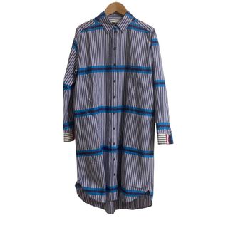 美品 PS Paul Smith ポールスミス ストライプ柄 長袖 シャツワンピース サイズ40 パープル レディース 古着 中古 USED(ひざ丈ワンピース)