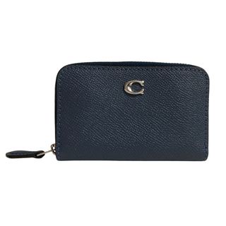 コーチ(COACH)の美品 COACH コーチ スモール ジップ アラウンド カード ケース レザー フラグメントケース 財布 C6723 ネイビー レディース 古着 中古 USED(名刺入れ/定期入れ)