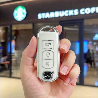 マツダ スマートキーケース TPU キーカバー CX-5/3 デミオ 白3(車内アクセサリ)