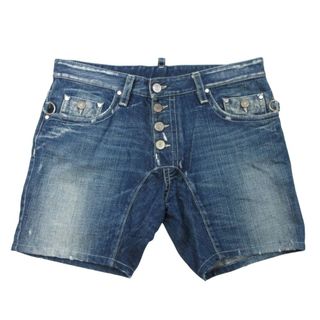 ディースクエアード(DSQUARED2)の美品 DSQUARED2 ディースクエアード デニム ショートパンツ ショーツ ハーフ ボタンフライ ダメージ加工 48 インディゴブルー メンズ 古着 中古 USED(ショートパンツ)