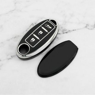 日産Nissan スマートキーケース TPU キーカバー 黒×銀 バックドア(車内アクセサリ)