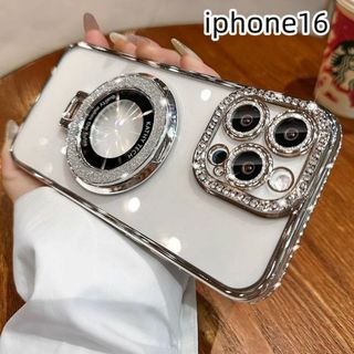 iphone16ケース カーバー スタンド付き　透明 耐衝撃 シルバーQ