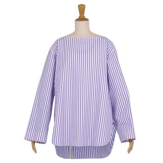 美品 ブラミンク BLAMINK シャツ ブラウス ロングスリーブ ストライプ コットン トップス レディース 36(S相当) ブルー(シャツ/ブラウス(長袖/七分))
