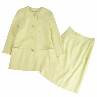 セリーヌ(CELINE)のVintage セリーヌ CELINE セットアップ スカートスーツ 金ボタン リネン ジャケット スカート 38(M相当) イエロー(スーツ)
