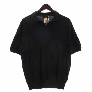 バーニーズニューヨーク(BARNEYS NEW YORK)のバーニーズニューヨーク タグ付き 海島綿 ニット ポロシャツ 半袖 紺 M(ポロシャツ)