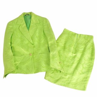 ジャンニヴェルサーチ(Gianni Versace)のVintage ジャンニヴェルサーチ GIANNI VERSACE セットアップ スカートスーツ 総柄 リネン シルク ジャケット 38グリーン(スーツ)