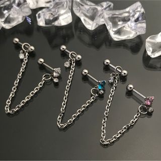 《P242／ピンク1個》チェーン2ホールピアス♡ステンレス軟骨ピアス(ピアス)