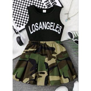 SHEIN 新品 キッズ セットアップ カモフラ 迷彩 プリーツスカート