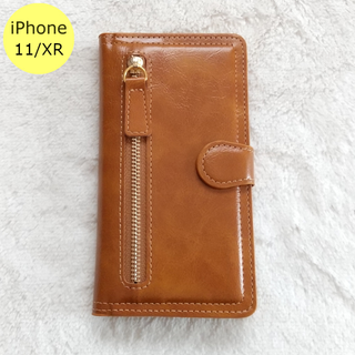 左ジッパー 手帳型 iPhone11/XRケース ブラウン(iPhoneケース)