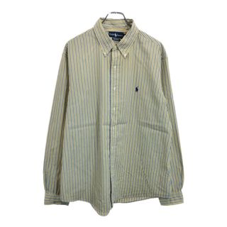 RALPH LAUREN ラルフローレン ボタンダウンシャツ ストライプ イエロー(メンズ 17 1/2)中古 古着 U8528(シャツ)